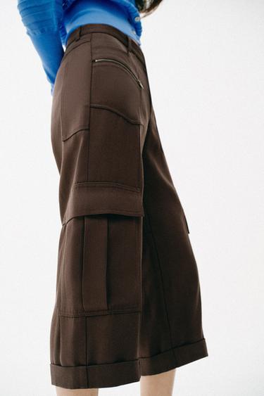 Zara CAPRI CARGO PANTS - Brown