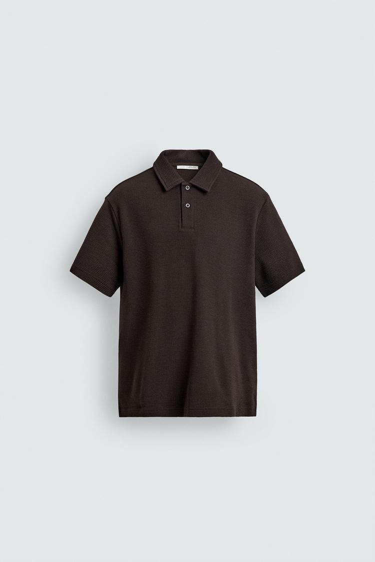 ZARA WAFFLE-KNIT TEXTURED POLO SHIRT