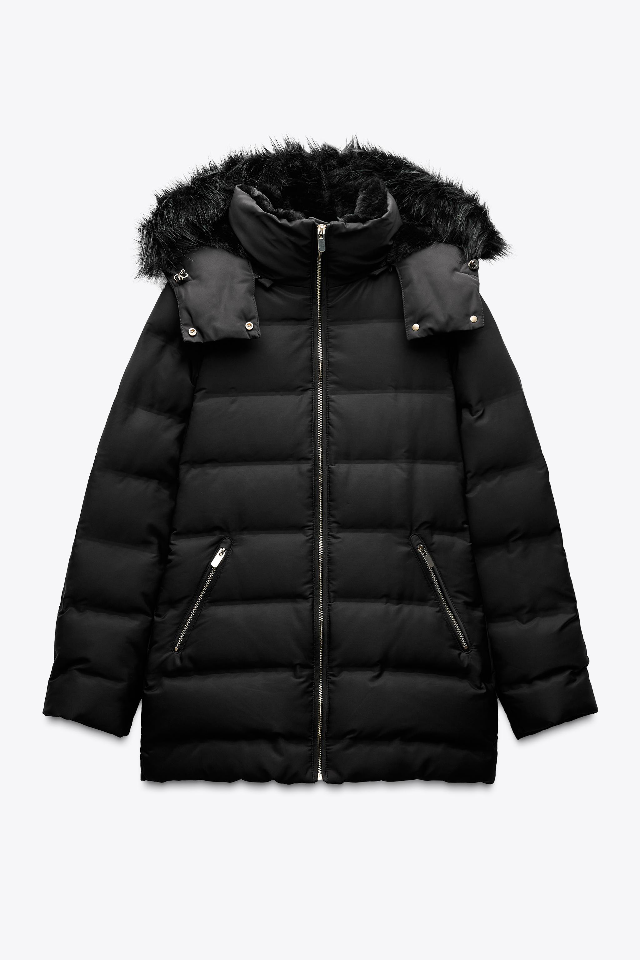 セミロング丈フード付きダウンジャケット - ブラック | ZARA Japan / 日本 セミロング丈フード付きダウンジャケット - ブラック | ZARA Japan / 日本