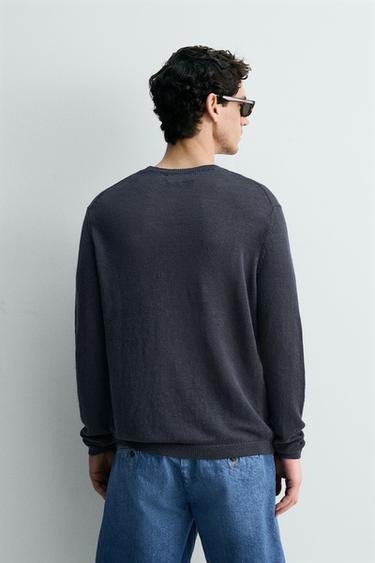 100% LINEN REGULAR FIT JUMPER - Navy blue by Zara - Image 2