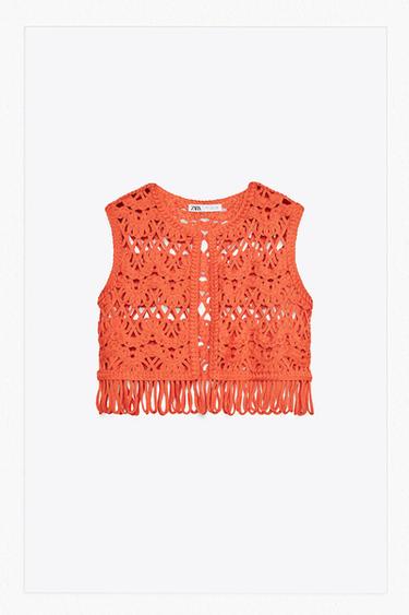 CHALECO PUNTO FLECOS - Naranja de Zara