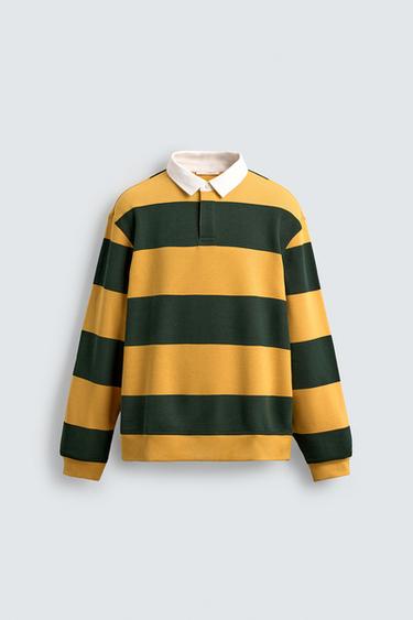 CONTRAST COLLAR POLO SWEATSHIRT - Green stripe by Zara