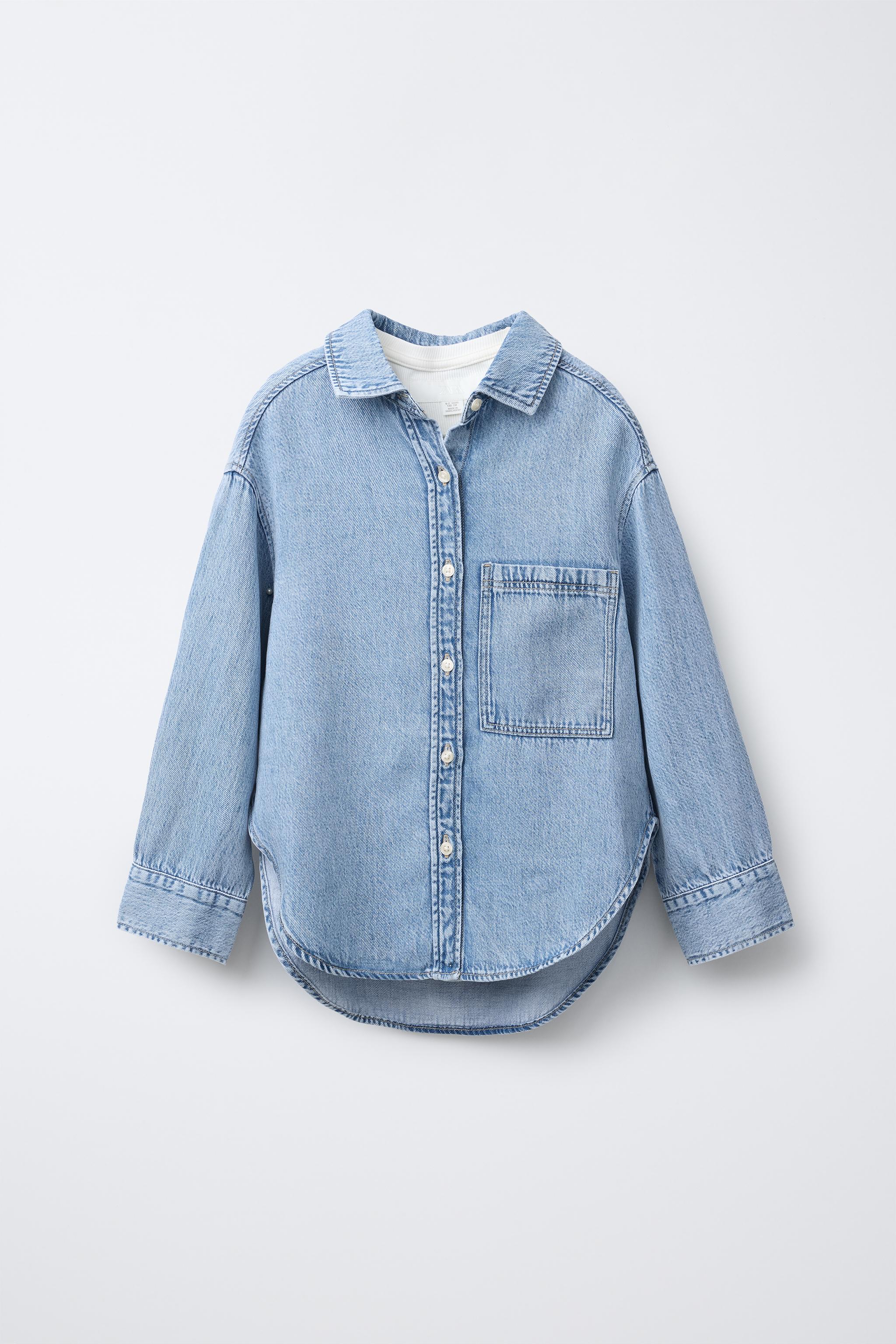 【Anyone more】Denim Collar Line Setup Set DENIM SHIRT AND RIB KNIT T-SHIRT SET - Blue | ZARA Canada