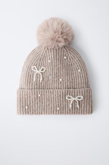 KNIT BEANIE WITH SHIMMER POMPOM AND WOOL - Brown marl by Zara - Image 3