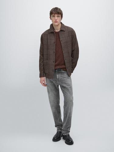 Zara Wool blend check overshirt - Mink - Image 0