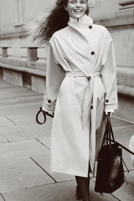 Zara BELTED LONG TRENCH COAT - Stone - Image 0