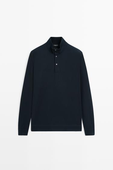 Zara Cotton and Silk Blend Polo Sweater - Navy blue - Image 0