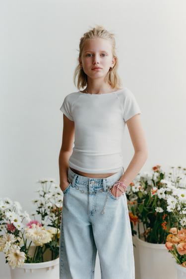 JEDNOBARWNA KOSZULKA Z MODALEM - Biały Zara