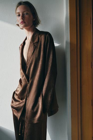 WRINKLED-EFFECT FLUID TROUSERS SET - Brown by Zara