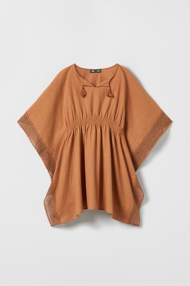 KIDS/ KAFTÁN LACE CON BORLAS - Caramelo de Zara - Imagen 0