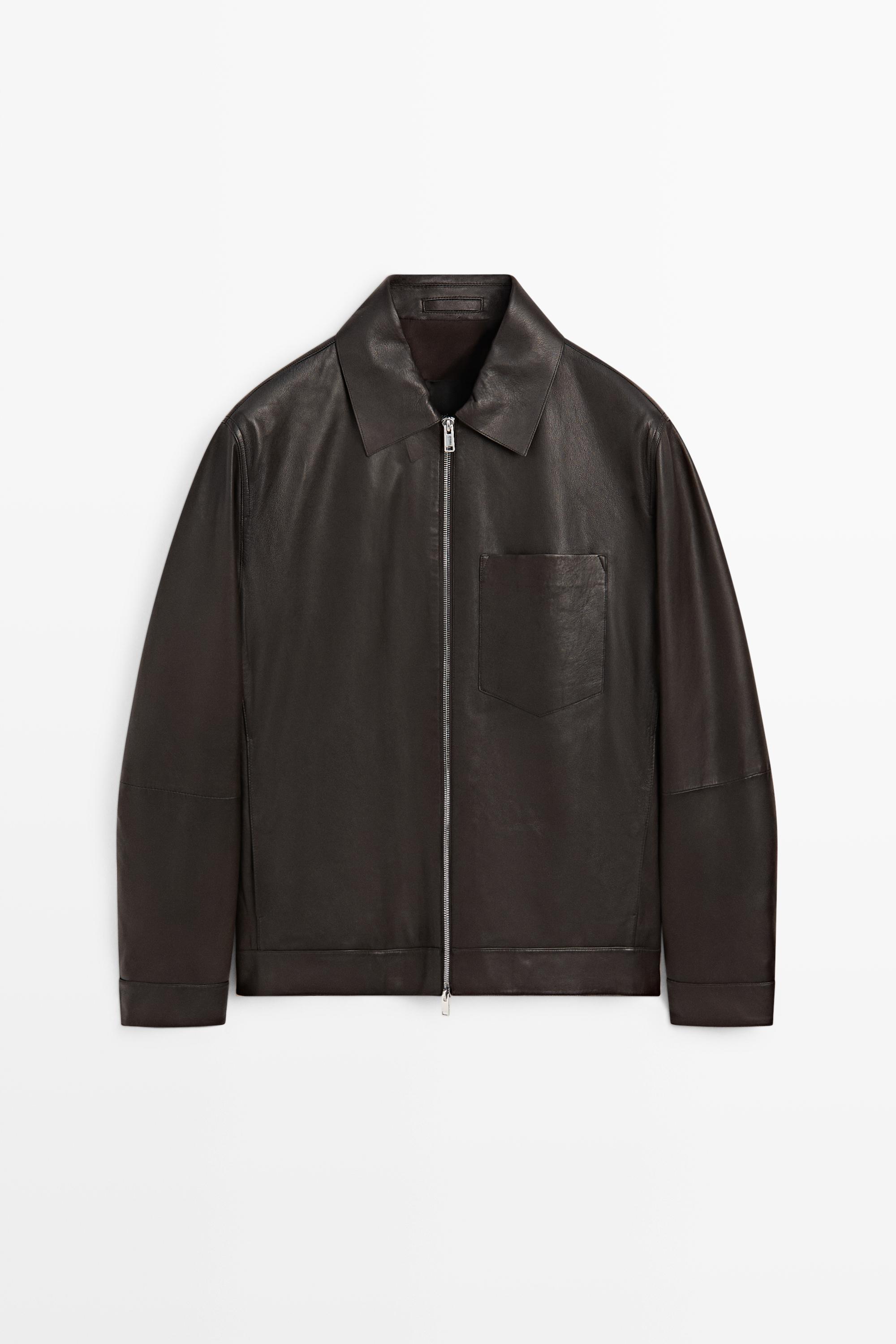Nappa leather jacket with pocket — Brown