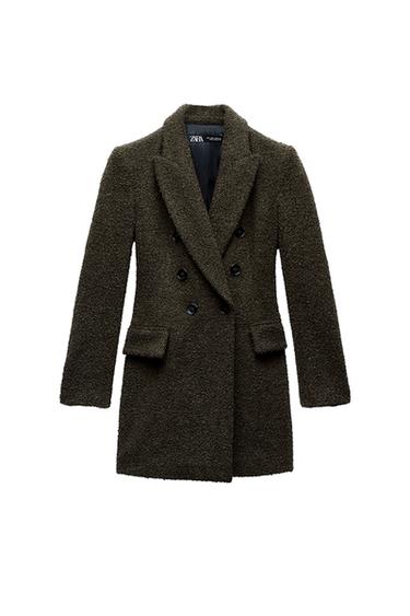 LONG DOUBLE-BREASTED BOUCLÉ BLAZER