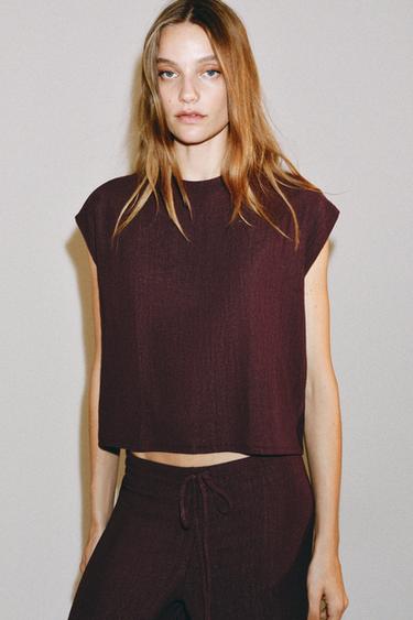 TOP RUSTIQUE SANS MANCHES - Bordeaux de Zara - Image 3