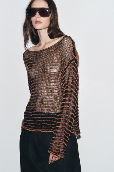 PULLOVER IN MAGLIA TRAFORATA - NERO/ARANCIONE di Zara