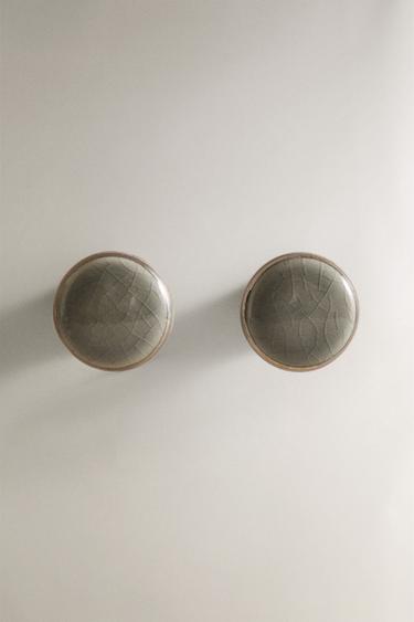 Zara SET OF CRACKLED CERAMIC HANDLES (SET OF 2) - GREENISH