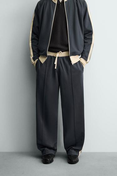 بنطلون رياضي بقصة واسعة مع أشرطة - أزرق الخاص بـ Zara