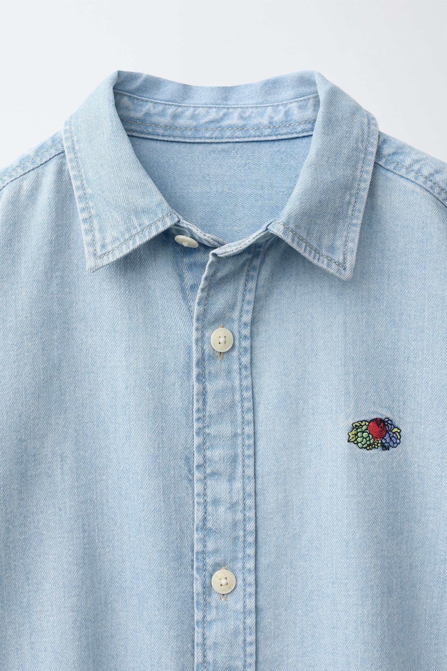 Рубашка Zara Fruit OF the Loom™ Embroidered Denim Shirt, цвет: Синий — фото 3