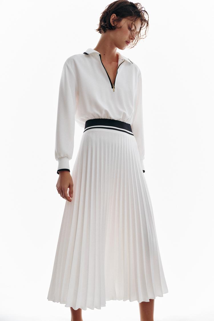ZARA COMBINATION PLEATED MIDI DRESS