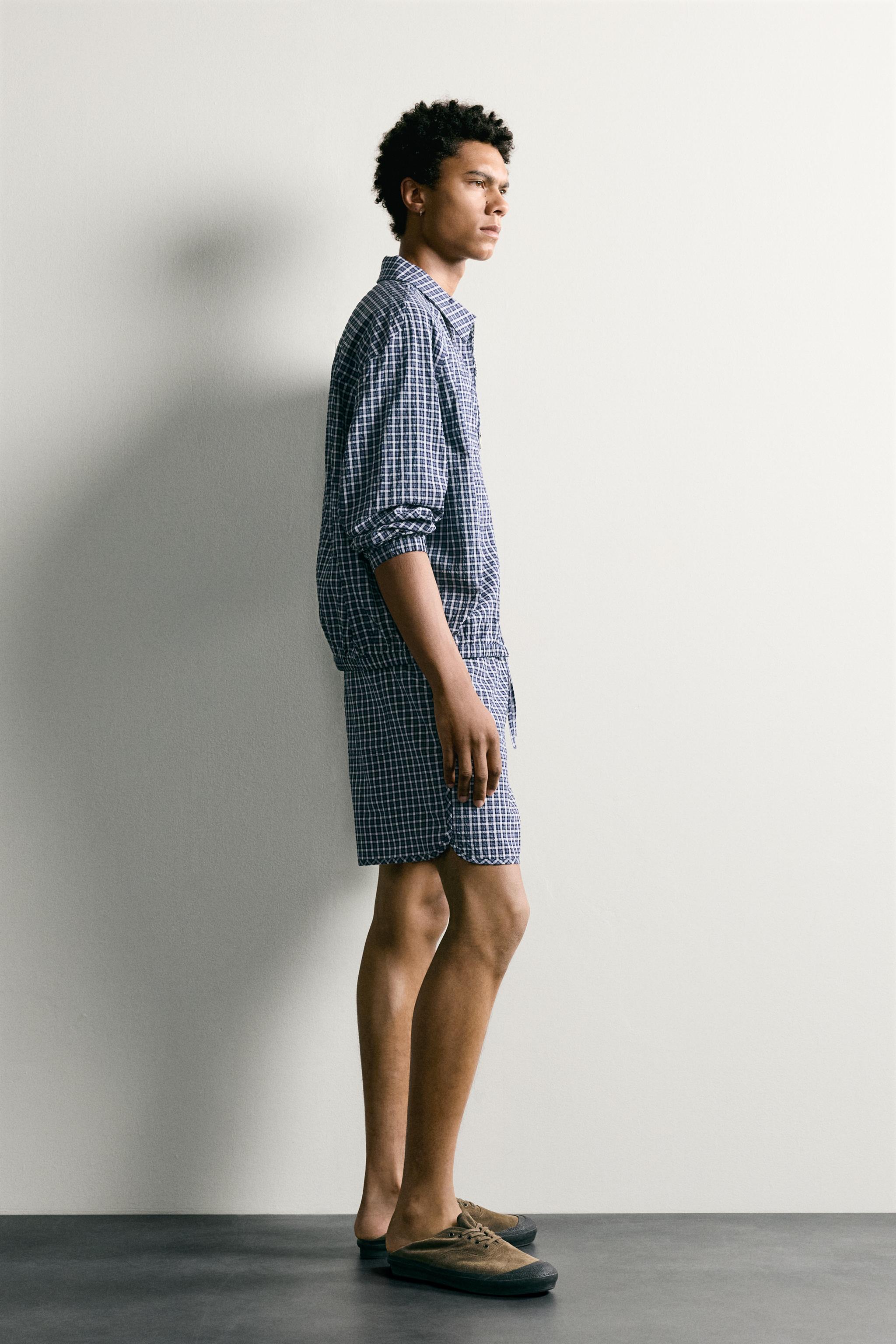 Мужские шорты Zara TEXTURED CHECK SHORTS — фото 4