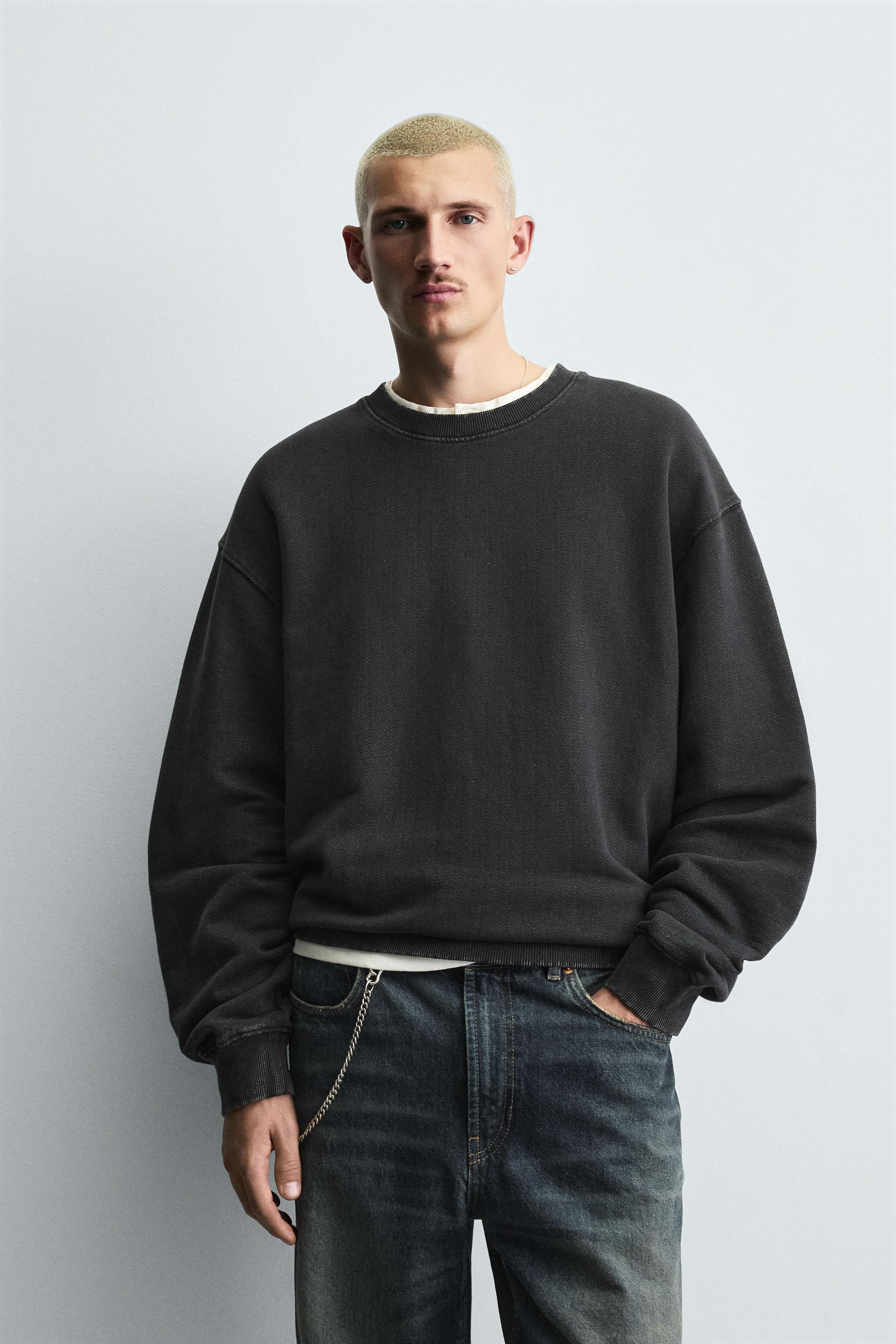 WASHED HERRINGBONE EFFECT SWEATSHIRT