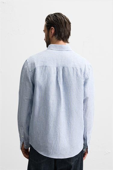 CHEMISE EN LIN ET COTON - Bleu / Blanc de Zara - Image 2