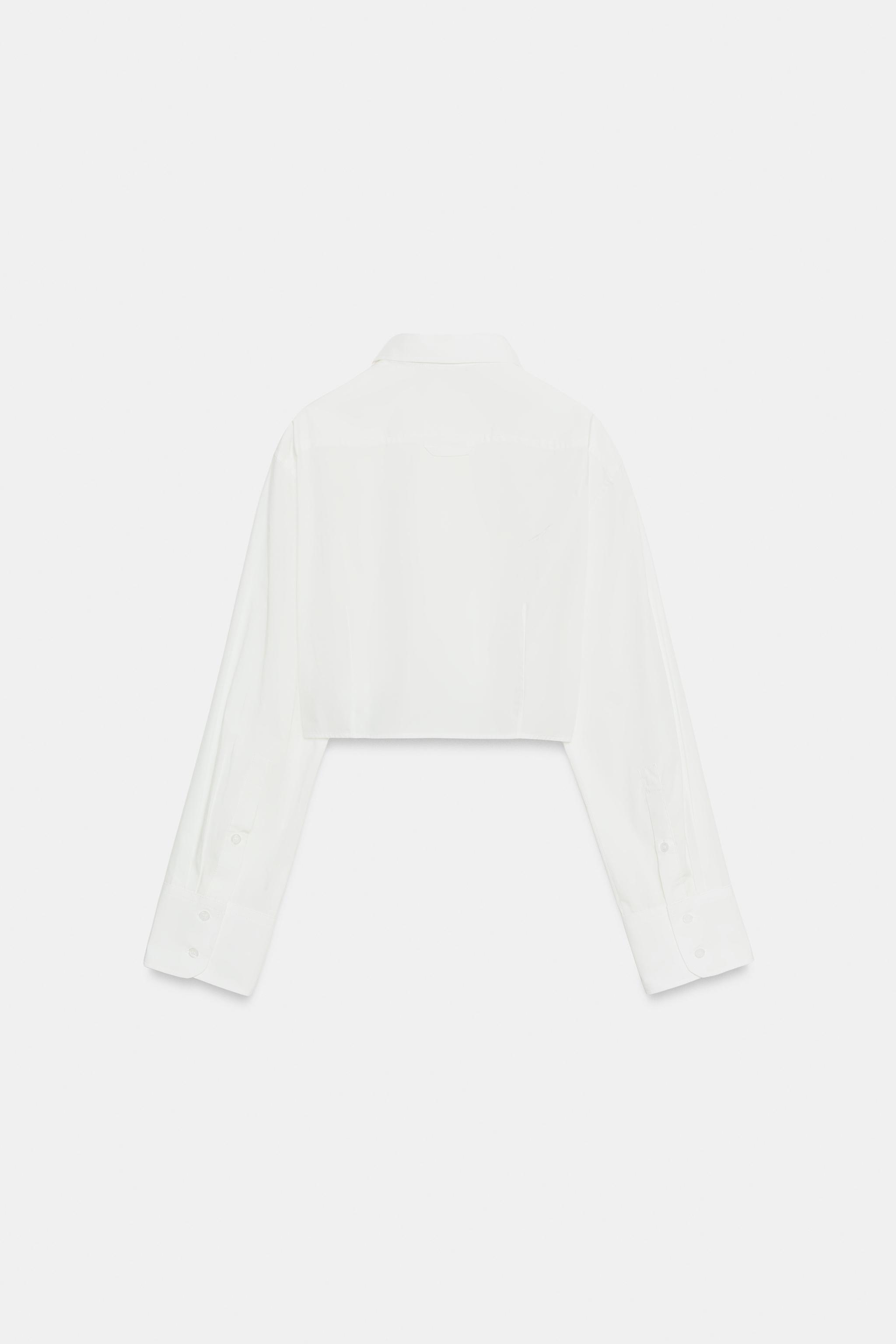 STRIPED POPLIN CROPPED SHIRT — White