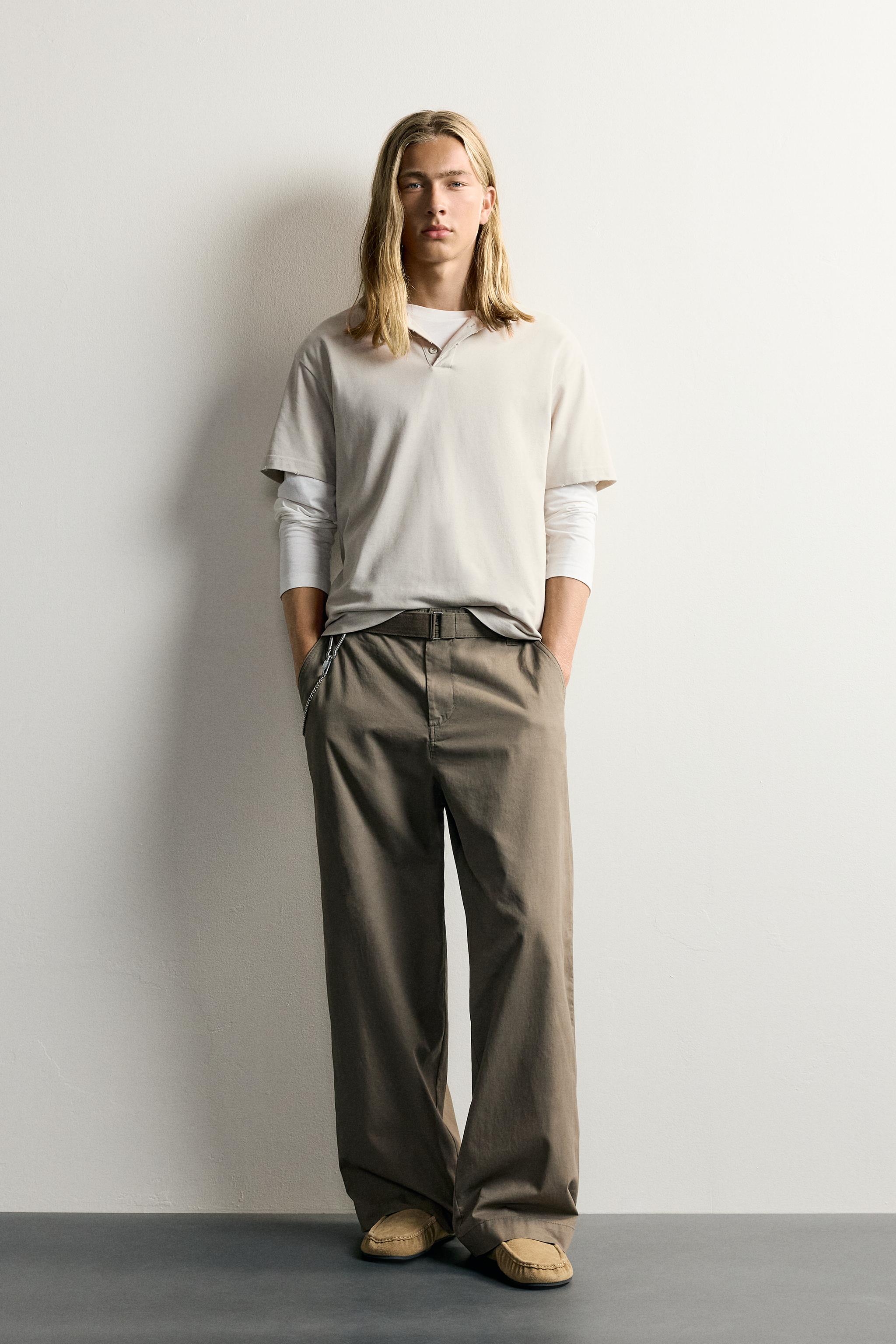 RELAXED FIT BELTED PANTS