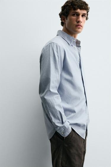 REGULAR FIT CHECK SHIRT - White / Sky blue by Zara - Image 5
