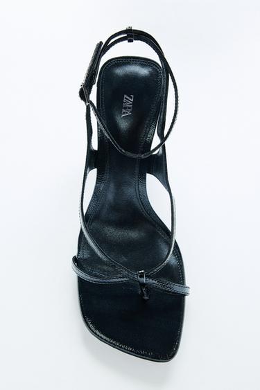 SANDÁLIA DE COURO COM SALTO - Preto da Zara