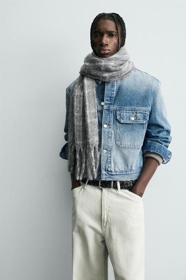 Zara BRUSHED PLAID SCARF - Gray - Image 0