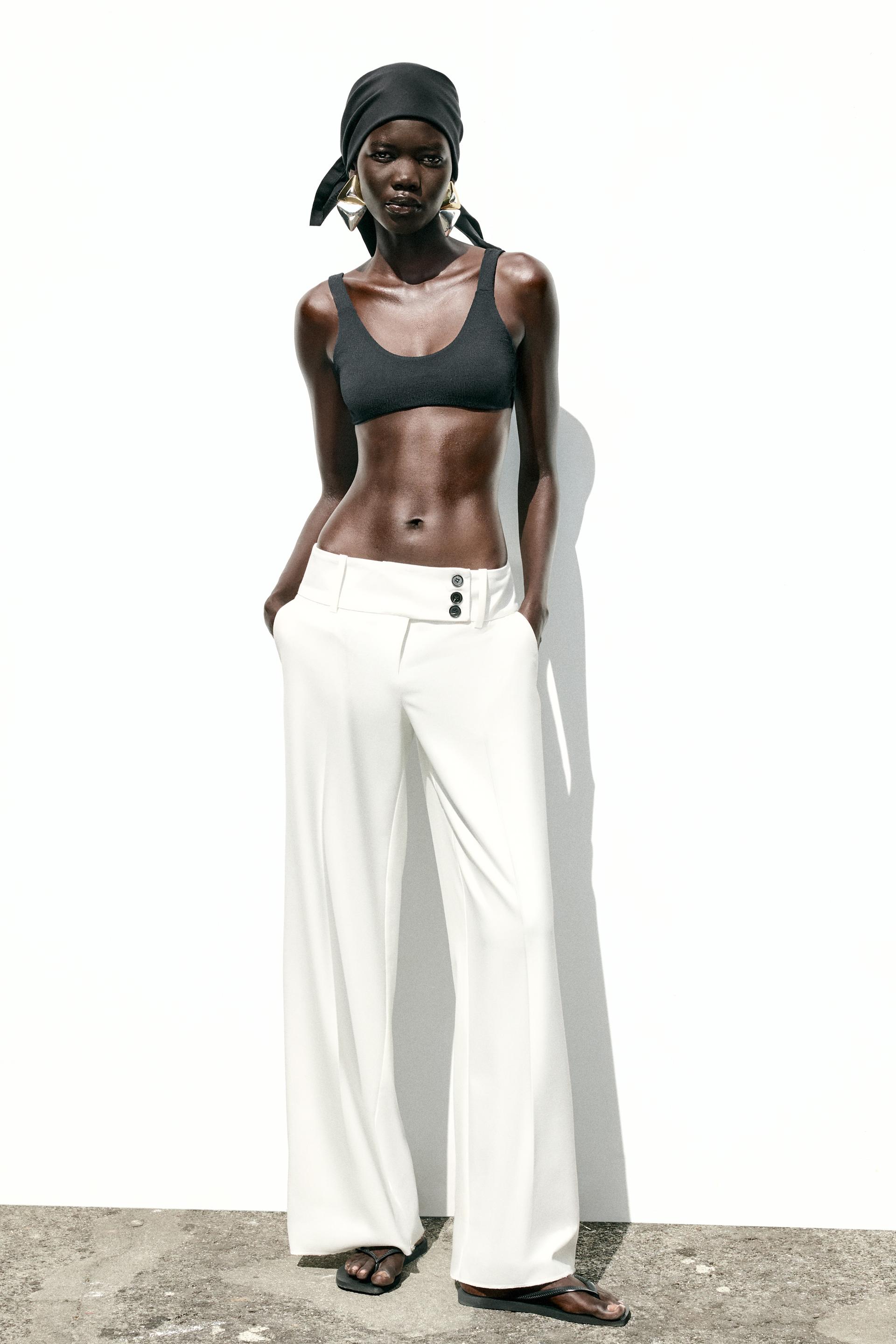 CROSS WAIST WIDE LEG PANTS