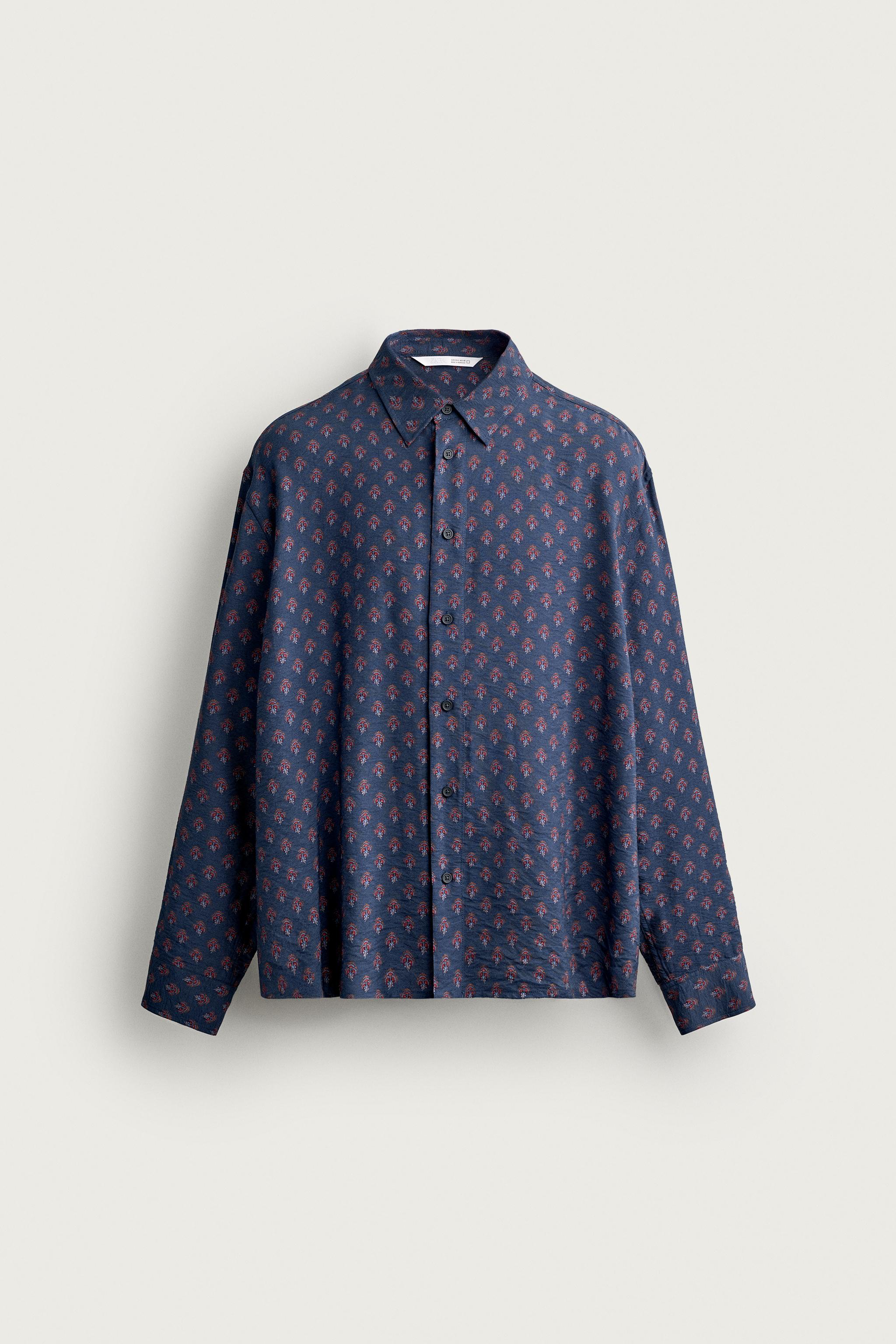 Мужские рубашки Zara GEOMETRIC PRINT FLUID SHIRT — фото 7