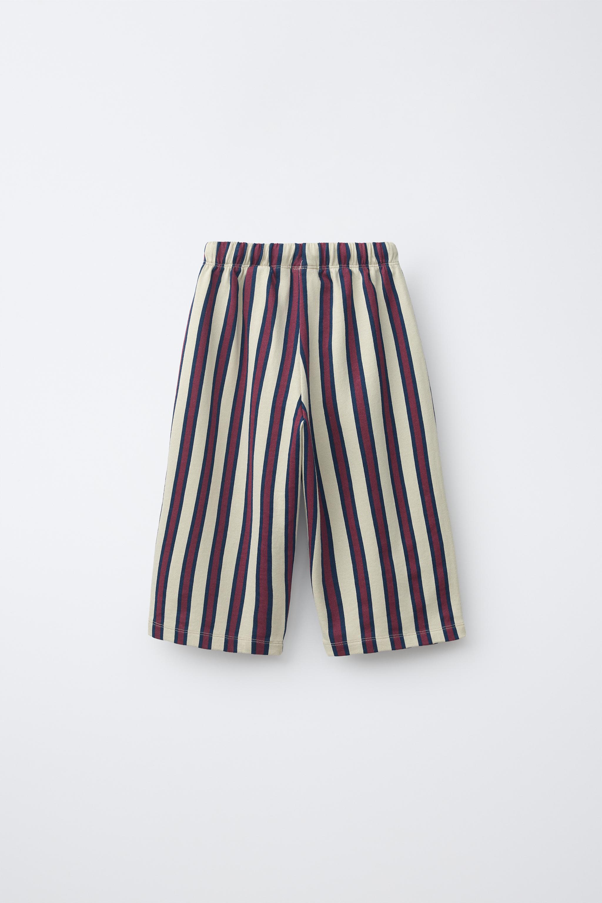 STRIPED FLEECE WIDE LEG PANTS