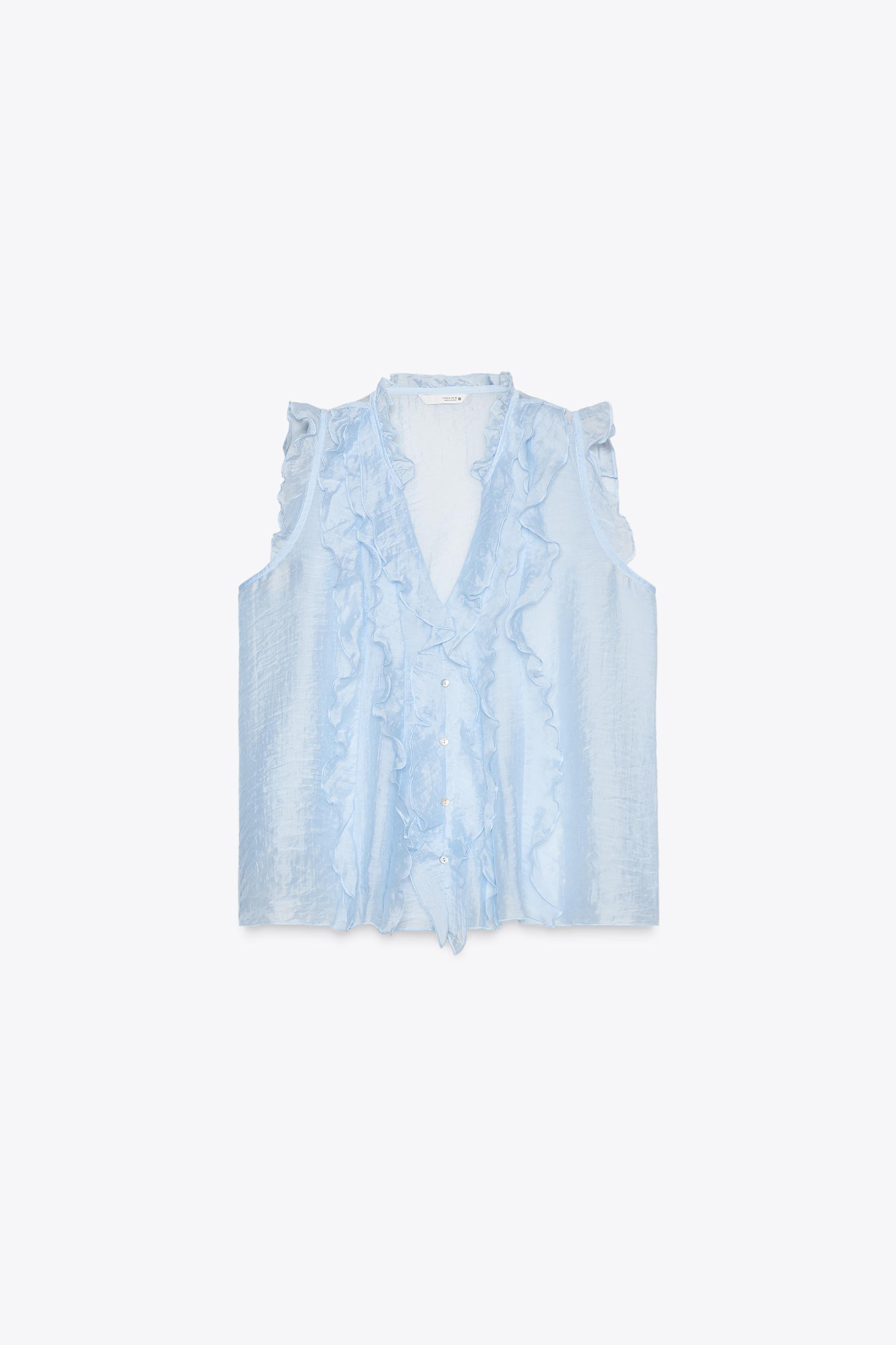 zara blue ruffle top