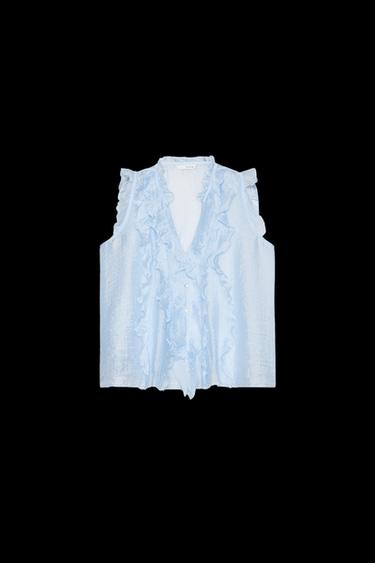 FLOWING RUFFLED TOP - Pastel blue by Zara - Image 0