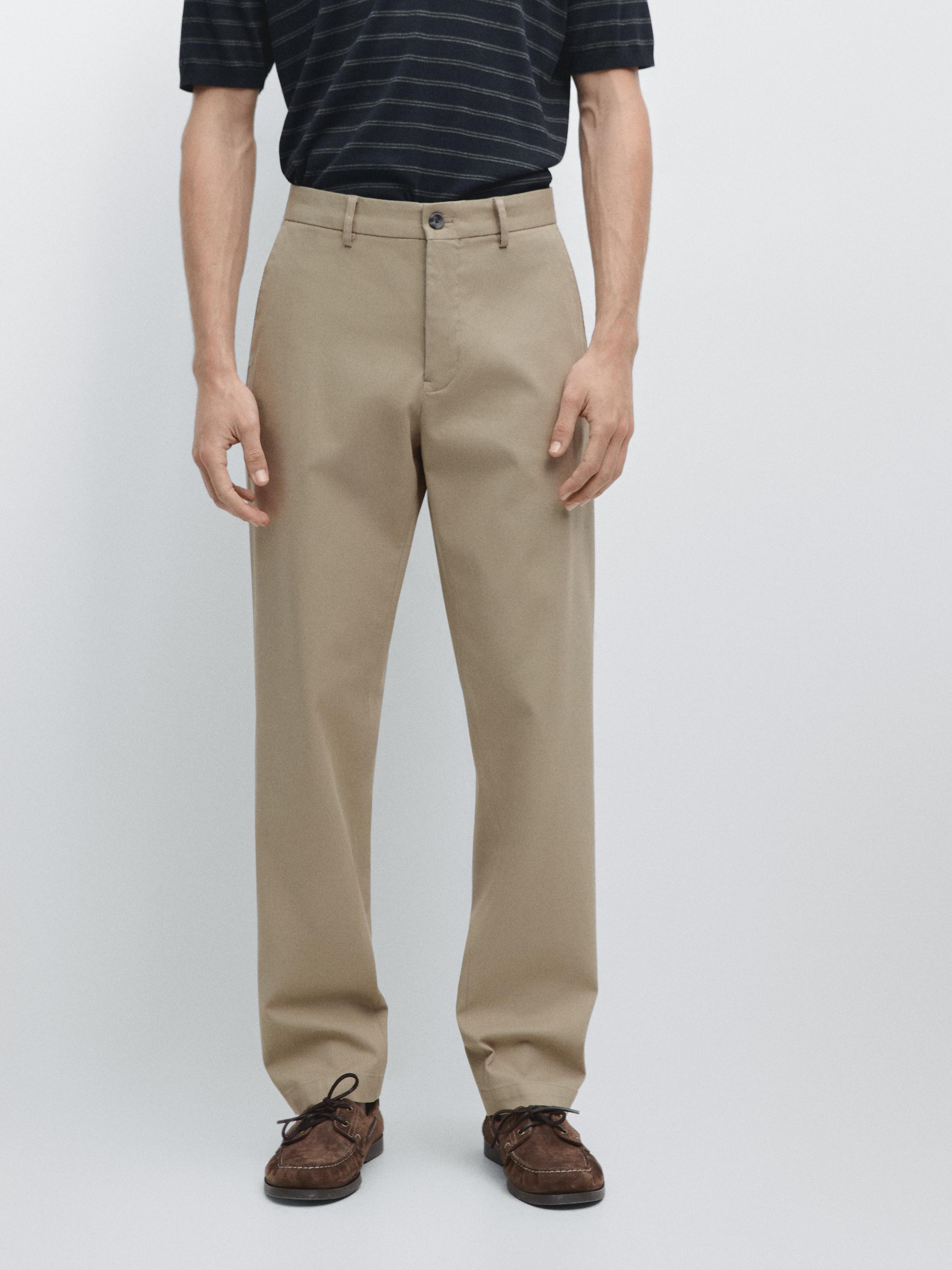 Cotton blend tapered fit trousers — Mid-green
