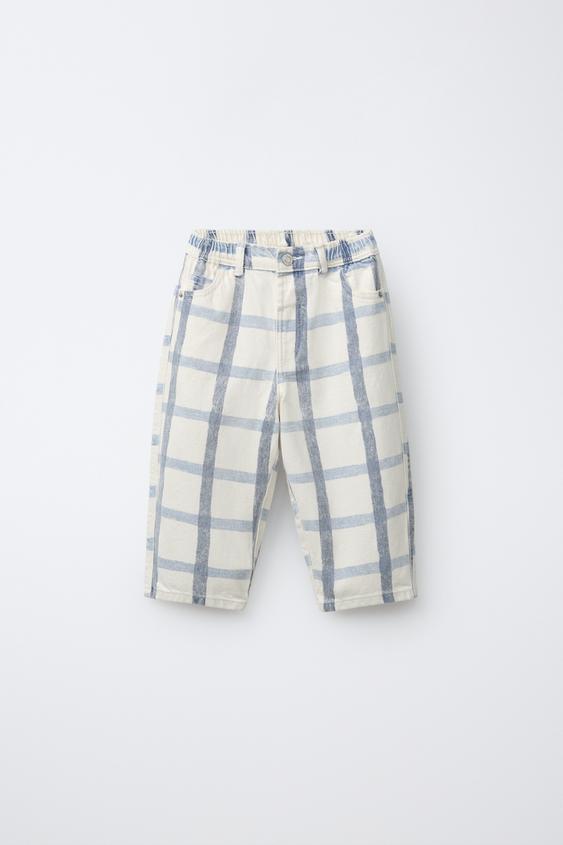 Zara VREĆASTE KARIRANE PANTALONE – plava / bela – Slika 0