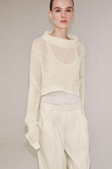 CROPPED HIGH-NECK JUMPER - Light ecru by Zara - Image 6
