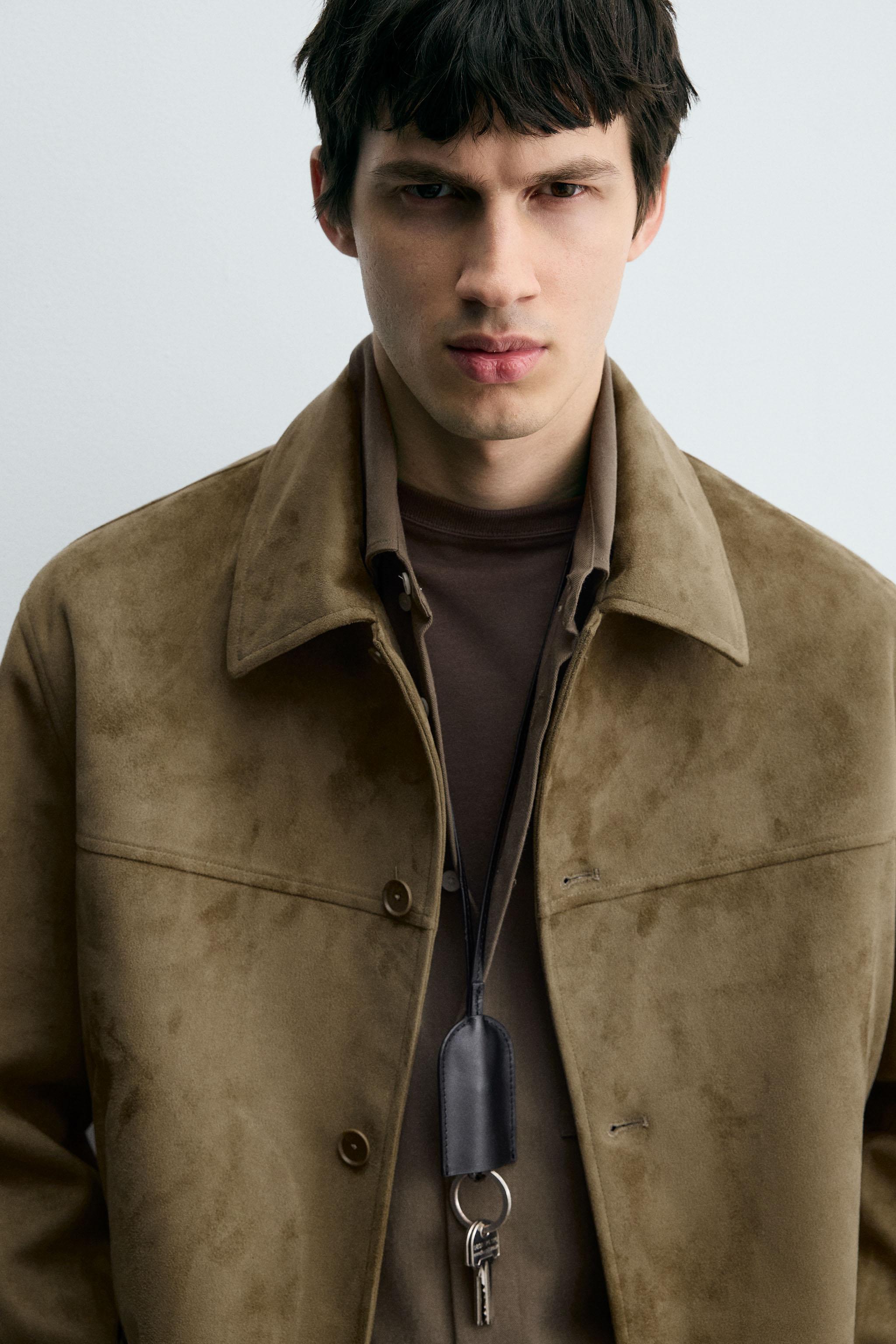 REGULAR FIT FAUX SUEDE JACKET - Dark brown | ZARA Canada