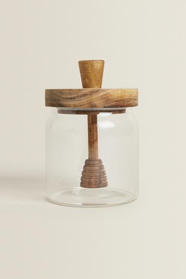 BOROSILICATE GLASS AND WOOD HONEY JAR - Light beige by Zara