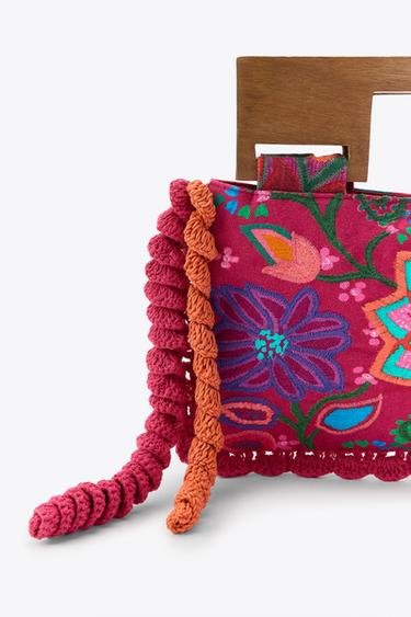 EMBROIDERED FLORAL BAG - Fuchsia by Zara - Image 1