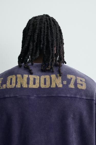 SWEAT STRUCTURÉ WAFFLE IMPRIMÉ DÉLAVÉ - Bleu encre de Zara - Image 5