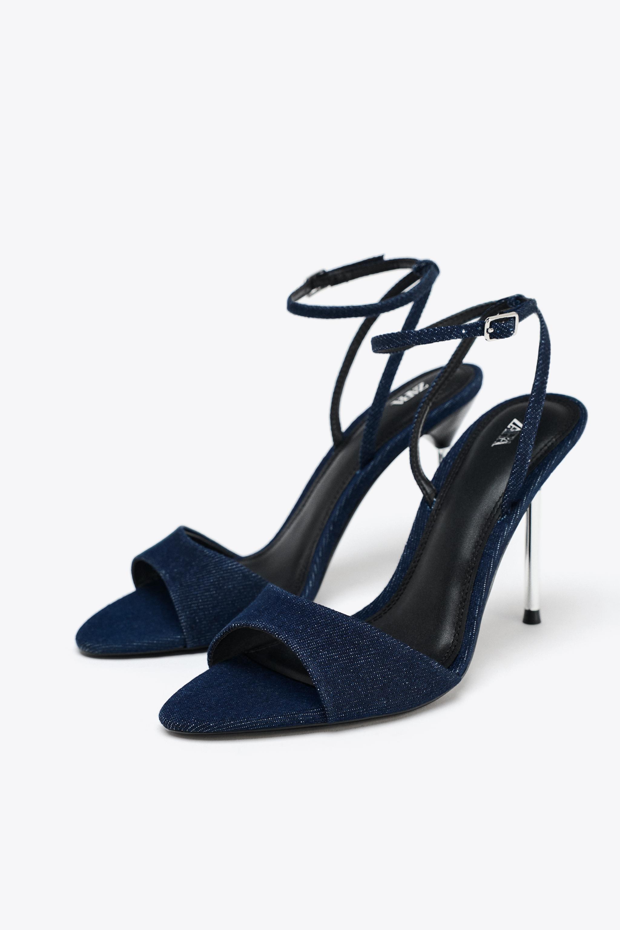 ☆ドイツ発*ZARA*新作*パテントミッドヒールサンダル/BLUE☆ ZARA(ザラ)の「スパゲッティストラップ付きサンダル」 - PARTE