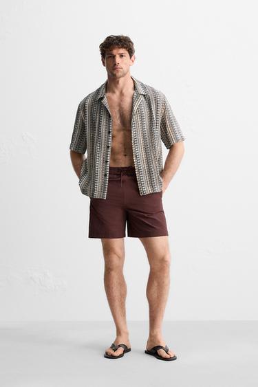 DRAWSTRING LONG SWIMMING TRUNKS - Burgundy by Zara - Image 0