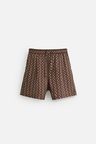 Zara GEOMETRIC PRINT SHORTS - Brown - Image 0