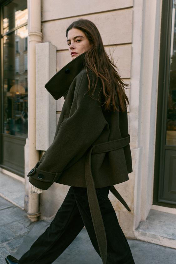 MANTEAU COL MONTANT CEINTURE - Kaki de Zara - Image 2