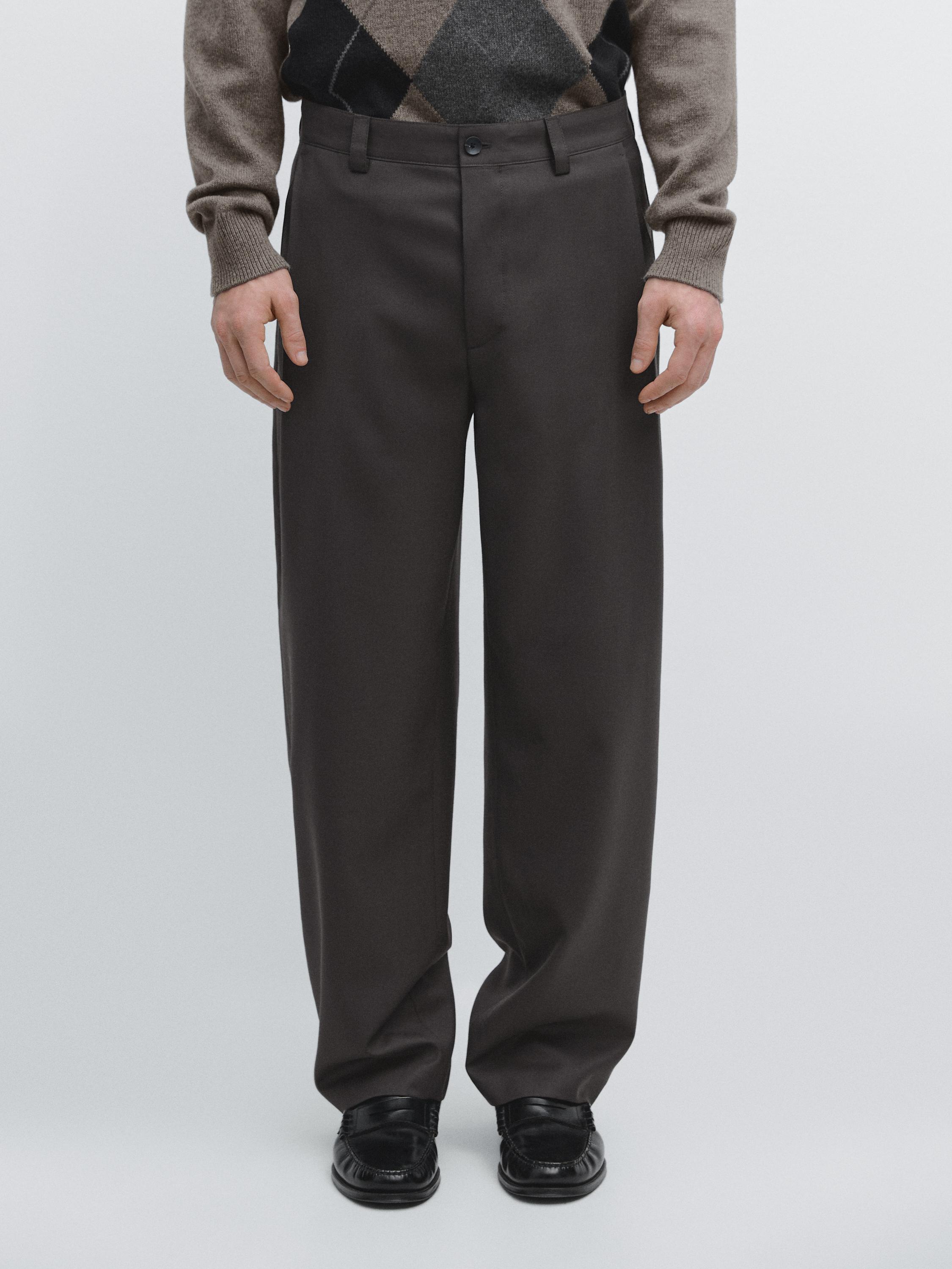 Relaxed fit wool blend trousers — Steel