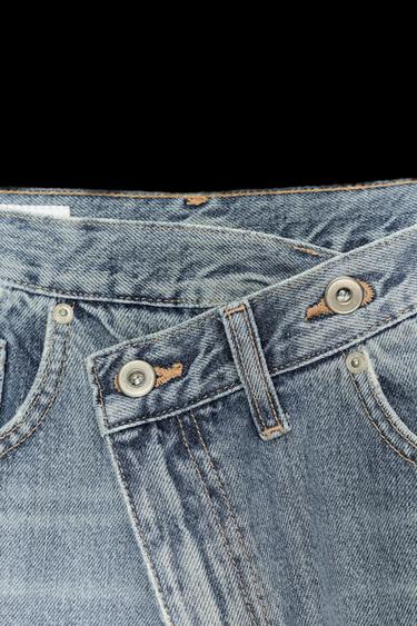 TRF WIDE-LEG HIGH-WAIST JEANS WITH CROSSOVER WAIST - Mid-blue by Zara