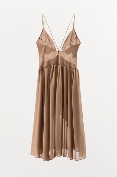 ASYMMETRIC DRESS WITH LACE RUFFLES - Brown / Taupe by Zara - Image 6