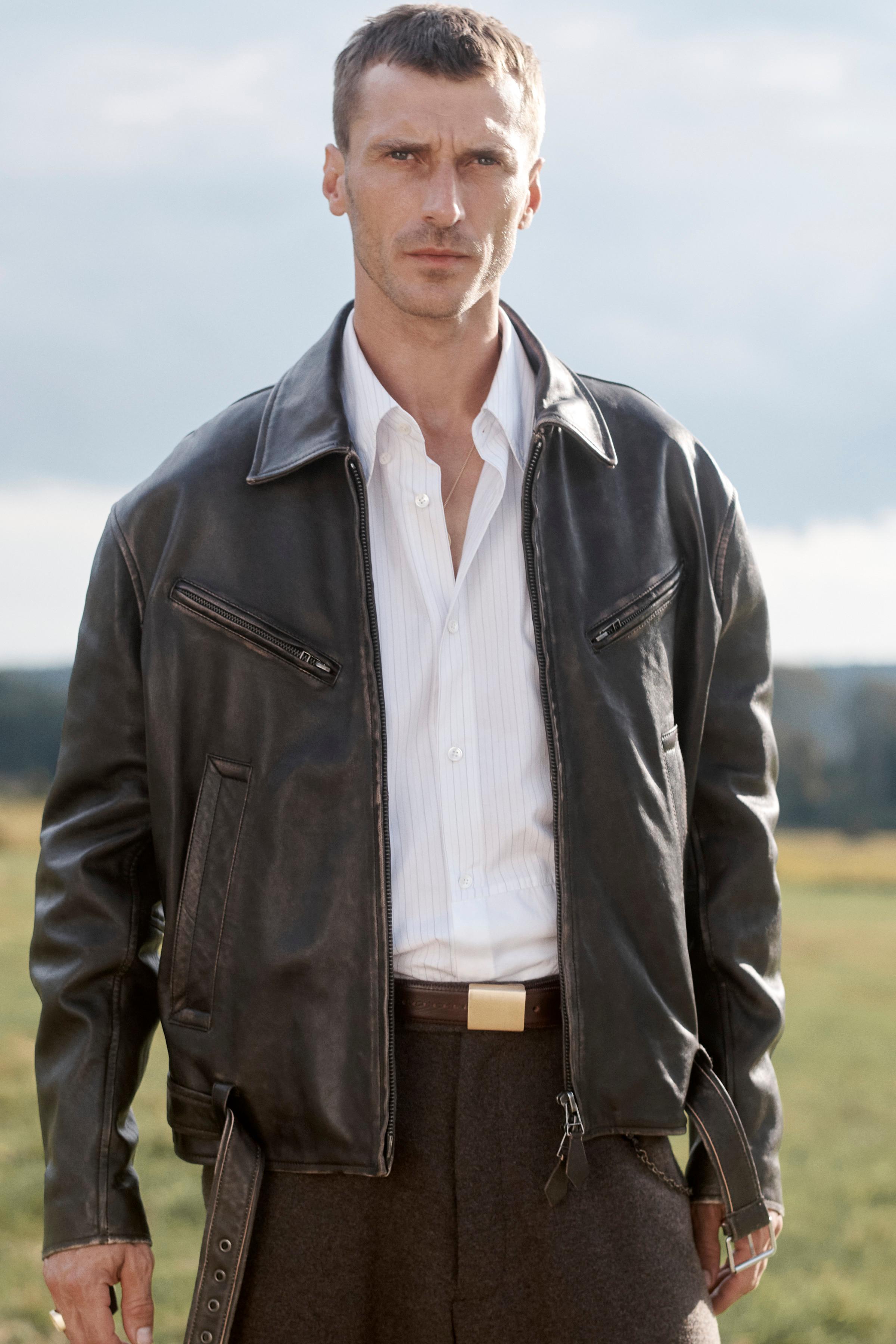 LIMITED EDITION LEATHER JACKET WITH BELT - Dark brown | ZARA